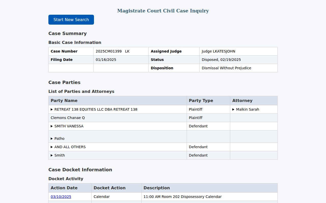 Clayton County civil court docket sample activity fields
