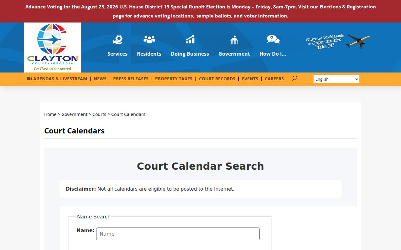 Clayton County court dates official calendar information