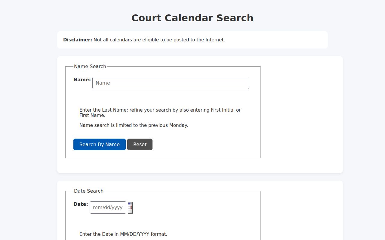 Clayton County court dates calendar search interface