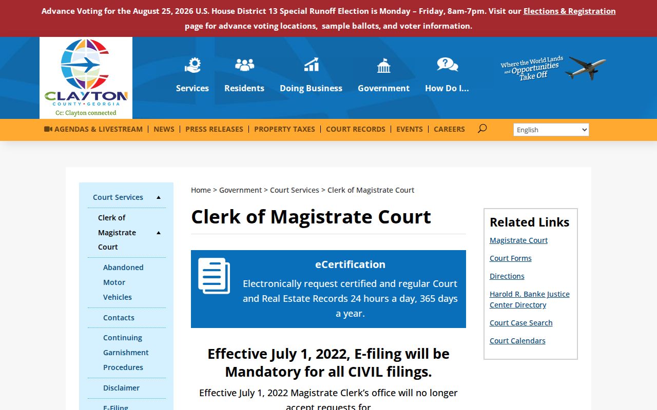 Clayton County court docket Magistrate Court routing
