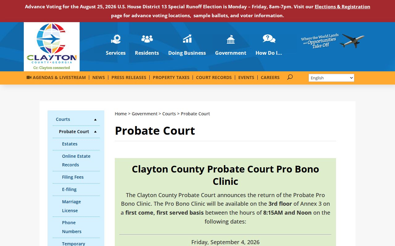 Clayton County court docket Probate Court records route