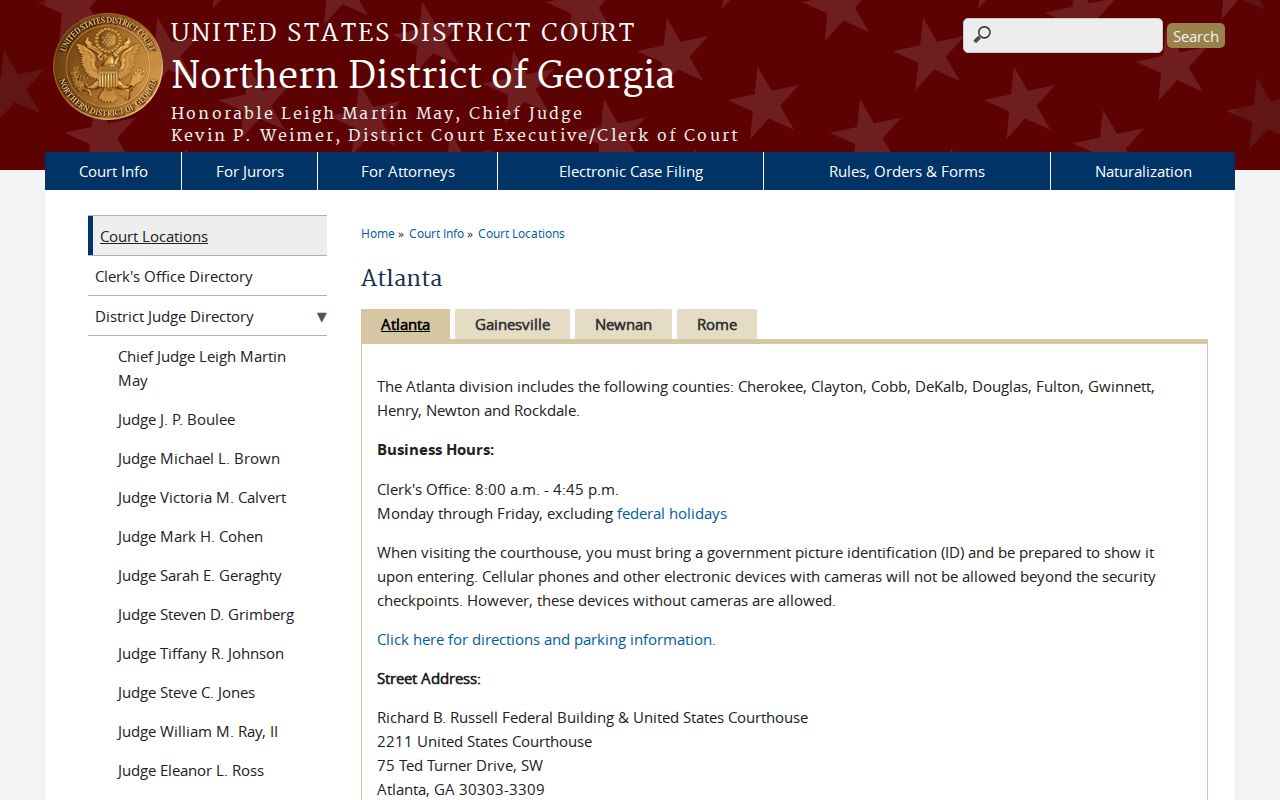 Northern District of Georgia Atlanta division information, a federal route separate from Morrow Municipal Court