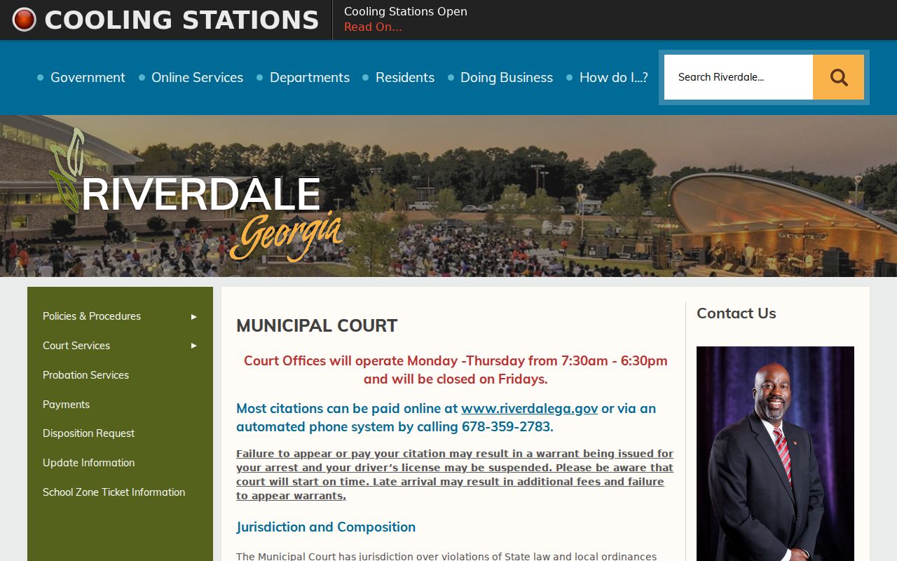 Riverdale Municipal Court divisions, location, hours, and court-services contact