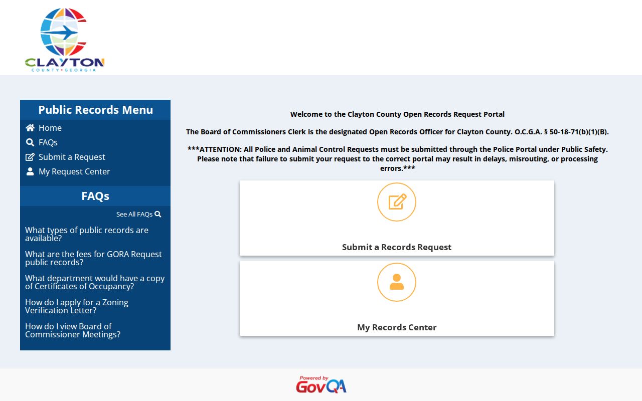 Clayton County Open Records request portal for public-records access
