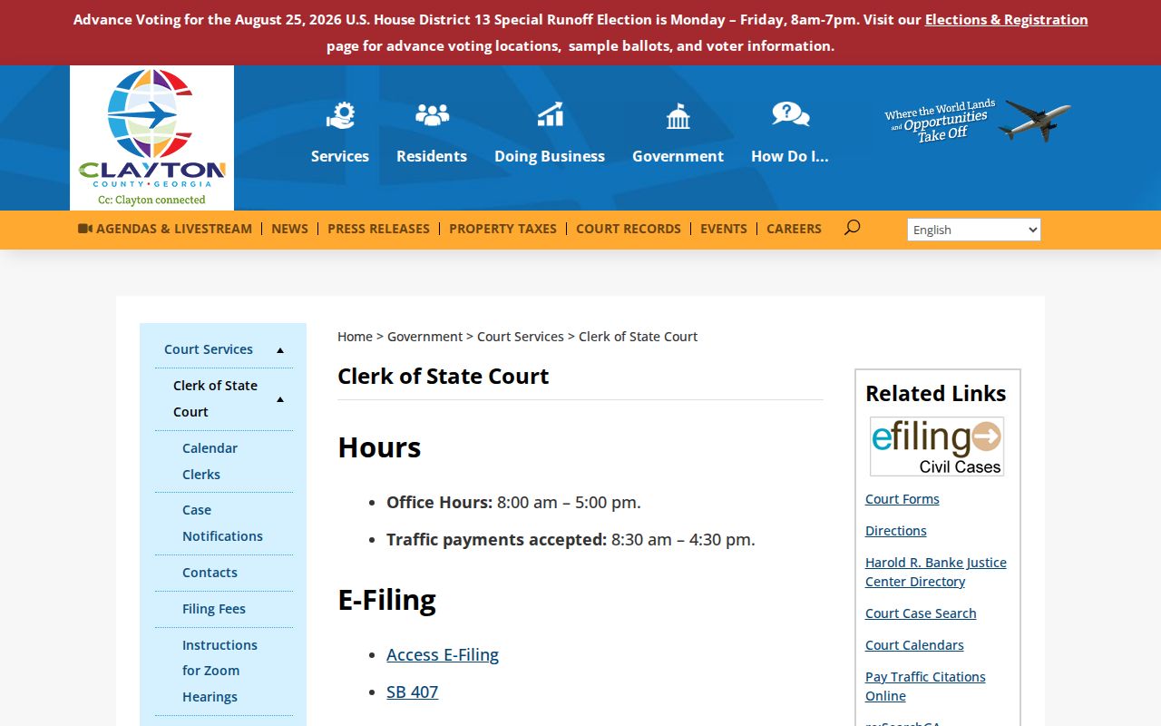 Clayton County State Court clerk traffic divisions and contact information