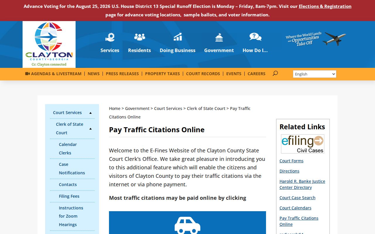 Clayton County State Clerk traffic citation payment instructions